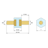 Plan coté 6 mm, Entretoise isolante hexagonale filetée mâle/mâle plastique PA6 insert laiton M3 - 7 mm sur plats