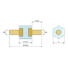 Plan coté 8 mm, Entretoise isolante hexagonale filetée mâle/mâle plastique PA6 insert laiton M3 - 7 mm sur plats