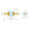 Plan coté 10 mm, Entretoise isolante hexagonale filetée mâle/mâle plastique PA6 insert laiton M3 - 7 mm sur plats
