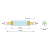 Plan coté 25 mm, Entretoise isolante ronde filetée mâle/mâle plastique PA6.6 insert laiton M3 - Ø6,5 mm