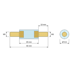 [decl 20mm] Entretoise isolante ronde filetée mâle/mâle plastique PA6.6 insert laiton M5 - Ø9,5 mm