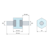Plan coté 14 mm, Entretoise isolante hexagonale filetée mâle/mâle plastique polyester insert acier M6 - 14 mm sur plats
