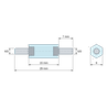 Plan coté 15 mm, Entretoise isolante hexagonale filetée mâle/mâle plastique polystyrène insert acier M3 - 6 mm sur plats