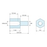 Plan coté 7 mm / 5,5 mm, Entretoise hexagonale filetée mâle/femelle acier inoxydable UNC4-40 / M3 - 5,5 mm sur plats