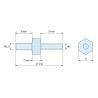 Plan coté 3 mm / 8 mm, Entretoise hexagonale filetée mâle/mâle acier inoxydable M2,5 / M2 - 5 mm sur plats, tiges 6 et 8 mm