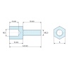 Plan coté 6 mm / 8 mm, Entretoise hexagonale filetée mâle/femelle plastique polyamide PA6.6 M3 / M2,5 - 5 mm sur plats