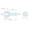 Plan coté 5 mm / 8 mm, Entretoise hexagonale filetée mâle/femelle acier zingué M2,5 / UNC4-40 - 5 mm sur plats