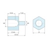 Plan coté 12 mm / 7 mm, Entretoise hexagonale filetée mâle/femelle acier zingué M8 / M4 - 13 mm sur plats