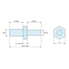Plan coté 1,7 mm / 6 mm, Entretoise hexagonale filetée mâle/mâle acier zingué bleu M3 / M2,5 - 5 mm sur plats