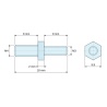 Plan coté 2 mm / 8 mm, Entretoise hexagonale filetée mâle/mâle acier zingué bleu M4 / M3 - 5,5 mm sur plats