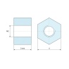 Plan coté 3 mm, Entretoise hexagonale filetée femelle/femelle laiton nickelé sans plomb M2 - 4 mm sur plats