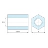 Plan coté 6,3 mm, Entretoise hexagonale filetée femelle/femelle laiton nickelé sans plomb M2,5 - 4 mm sur plats