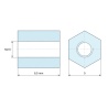 Plan coté 6,5 mm, Entretoise hexagonale filetée femelle/femelle laiton nickelé sans plomb M2,5 - 5 mm sur plats