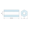Plan coté 13,5 mm, Entretoise hexagonale filetée femelle/femelle laiton nickelé sans plomb M3 - 5,5 mm sur plats