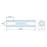 Plan coté 40 mm, Entretoise hexagonale filetée femelle/femelle laiton nickelé sans plomb M5 - 8 mm sur plats