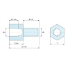 Plan coté 7 mm / 8 mm, Entretoise hexagonale filetée mâle/femelle laiton nickelé sans plomb M4 - 7 mm sur plats