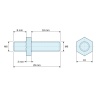 Plan coté 3 mm / 8 / 18 mm, Entretoise hexagonale filetée mâle/mâle laiton nickelé au plomb M6 - 10 mm sur plats, tiges 8 et 18 mm