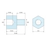 Plan coté 5 mm / 4 mm, Entretoise hexagonale filetée mâle/femelle plastique polyamide PA6.6 UL94-V2 M3 - 5,5 mm sur plats