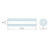 Plan coté 20 mm, Entretoise ronde filetée femelle/femelle plastique polyacétal POM blanc UL94-HB M2,5 - Ø5 mm