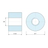 Plan coté 5 mm, Entretoise ronde filetée femelle/femelle plastique polyamide PA6 renforcé fibre de verre UL94-V2 M3 - Ø7 mm