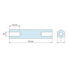 Plan coté 40 mm, Entretoise hexagonale filetée femelle/femelle plastique polyamide PA6 renforcé fibre de verre UL94-HB M4 - 7 mm sur plats