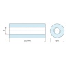 Plan coté 15,5 mm, Entretoise ronde filetée femelle/femelle plastique polyamide PA6 renforcé fibre de verre blanc UL94-V2 M3 - Ø6 mm