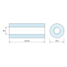 Plan coté 20 mm, Entretoise ronde filetée femelle/femelle plastique polyamide PA6 renforcé fibre de verre naturel UL94-V2 M4 - Ø8 mm