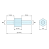Plan coté 6 mm / 6 / 8 mm, Entretoise hexagonale filetée mâle/mâle acier zingué bleu M3 - 5,5 mm sur plats, tiges 6 et 8 mm