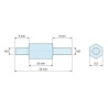 Plan coté 10 mm / 6 / 8 mm, Entretoise hexagonale filetée mâle/mâle acier zingué bleu M3 - 5,5 mm sur plats, tiges 6 et 8 mm