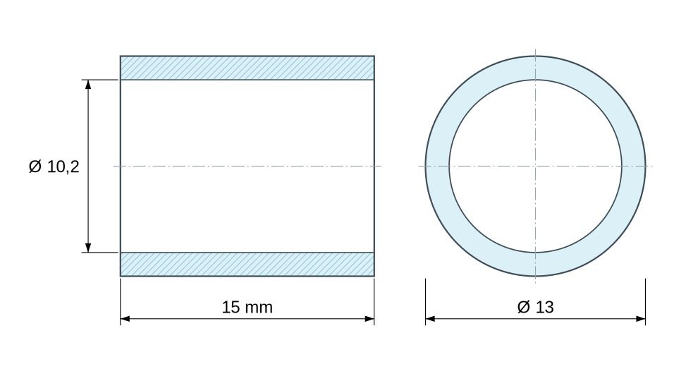 Plan coté Entretoise lisse laiton nickelé au plomb Ø10,2x13mm pour vis M10 Plan coté Entretoise lisse laiton nickelé au plomb Ø10,2x13mm pour vis M10