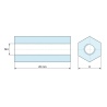 Plan coté 20 mm, Entretoise hexagonale filetée femelle/femelle acier zingué sans plomb M4 - 8 mm sur plats