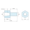 Plan coté 5 mm / 6 mm, Entretoise hexagonale filetée mâle/femelle acier zingué sans plomb M3 - 5,5 mm sur plats