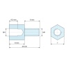 Plan coté 8 mm / 8 mm, Entretoise hexagonale filetée mâle/femelle acier zingué sans plomb M4 - 7 mm sur plats