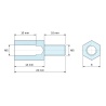 Plan coté 14 mm / 10 mm, Entretoise hexagonale filetée mâle/femelle acier zingué sans plomb M5 - 8 mm sur plats