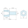 Plan coté 10 mm / 12 mm, Entretoise hexagonale filetée mâle/femelle acier zingué bleu sans plomb M6 - 10 mm sur plats