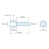 Plan coté 4,8 mm / 8,8 mm, Entretoise hexagonale filetée mâle/femelle acier zingué sans plomb UNC4-40 - 4,75 mm sur plats