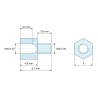 Plan coté 4,8 mm / 3,9 mm, Entretoise hexagonale filetée mâle/femelle acier zingué sans plomb UNC4-40 - 5 mm sur plats