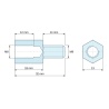 Plan coté 18 mm / 14 mm, Entretoise hexagonale filetée mâle/femelle acier zingué jaune sans plomb M8 - 13 mm sur plats