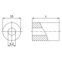 Entretoise lisse plastique polyamide PA6.6 Ø6,2x15mm pour vis M6