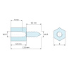 Plan coté 6,8 mm / 6,5 mm, Entretoise hexagonale filetée autotaraudeuse acier zingué M2,5 / ST2,6 - 5 mm sur plats