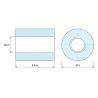 Plan coté 6 mm, Entretoise ronde filetée femelle/femelle plastique polyacétal POM blanc UL94-HB M2,5 - Ø5 mm