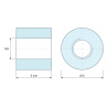 Plan coté 5 mm, Entretoise ronde filetée femelle/femelle plastique polyamide PA6 renforcé fibre de verre blanc UL94-V2 M3 - Ø6 mm