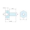 Plan coté 5 mm / 8 mm, Entretoise hexagonale filetée mâle/femelle plastique polyamide PA6.6 M3 / M4 - 8 mm sur plats