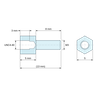Plan coté 5 mm / 8 mm, Entretoise hexagonale filetée mâle/femelle acier zingué bleu UNC4-40 / M3 - 5 mm sur plats