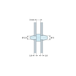 Support de carte à clipser des deux côtés, polyamide PA6.6 noir UL94-HB, carte Ø2,5 mm 1,6 mm / châssis Ø3 mm 1,6 mm