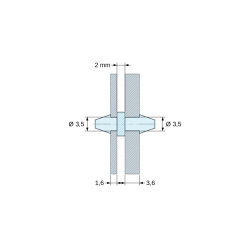 Support de carte à clipser des deux côtés, polyamide PA6.6 naturel UL94-V2, carte Ø3,5 mm 1,6 mm / châssis Ø3,5 mm 3,6 mm