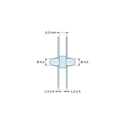 Support de carte à clipser des deux côtés, polycarbonate PC noir UL94-V2, carte Ø6,4 mm 1,4-2,4 mm / châssis Ø6,4 mm 1,2-2,4 mm