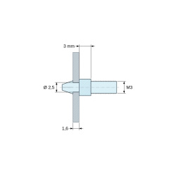 Support de carte à clipser, fileté M3, polyamide PA6.6 noir UL94-HB, trou de carte Ø2,5 mm, carte 1,6 mm