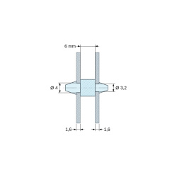 Support de carte à clipser des deux côtés, polyamide PA6.6 noir UL94-HB, carte Ø4 mm 1,6 mm / châssis Ø3,2 mm 1,6 mm