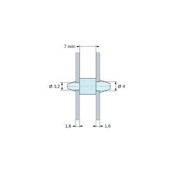 Support de carte à clipser des deux côtés, polyamide PA6.6 noir UL94-HB, carte Ø3,2 mm 1,6 mm / châssis Ø4 mm 1,6 mm